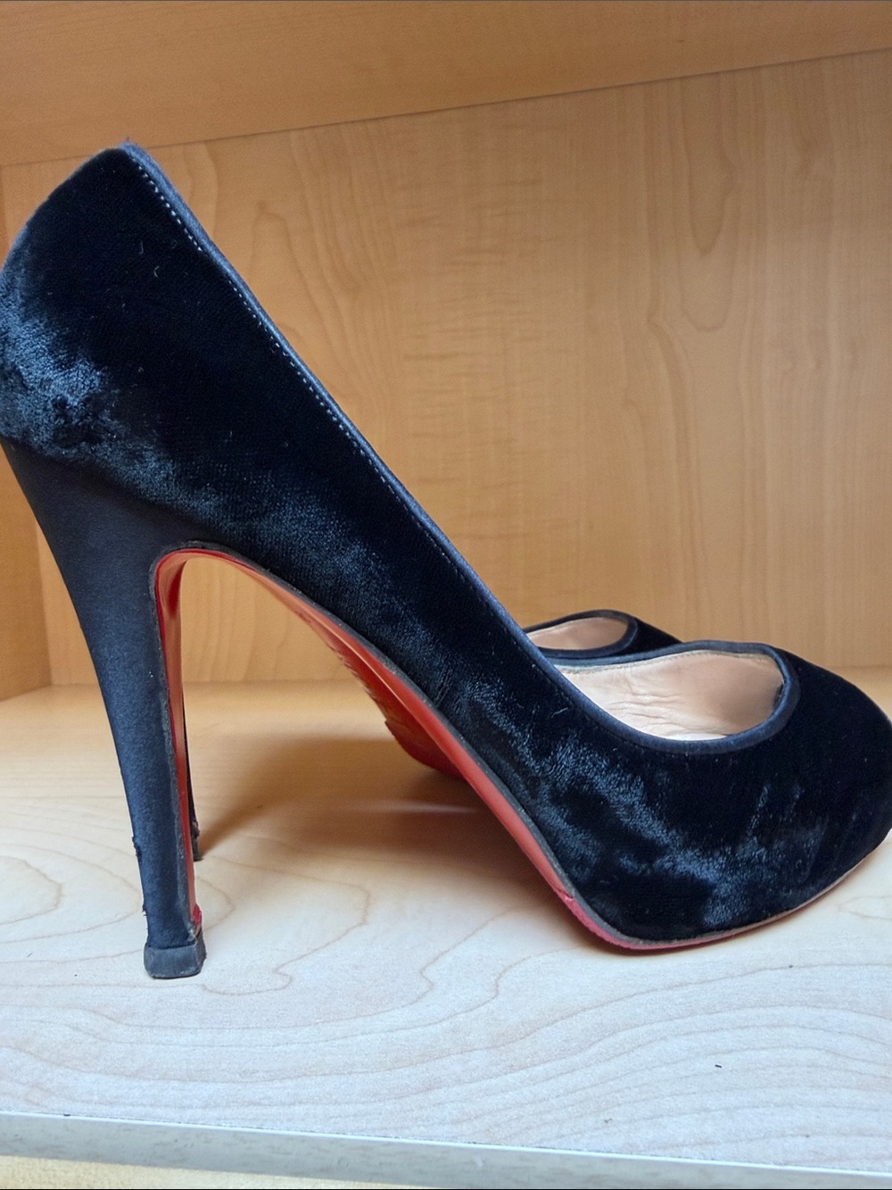 Christian Louboutin Black Velvet Red-Soled Pointed High Heels